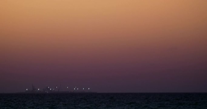Commercial Docks in the Sea at Sunset, Progreso, Mexico