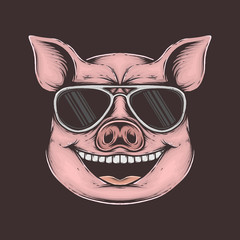 Hand drawing vintage funky pig vector illustration