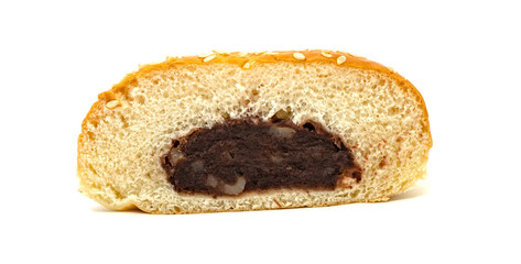 Red Bean Paste Bread isolated on white background