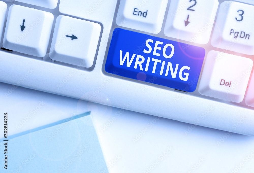 Poster conceptual hand writing showing seo writing. concept meaning grabbing the attention of the search en