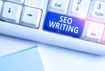 Conceptual hand writing showing Seo Writing. Concept meaning grabbing the attention of the search...