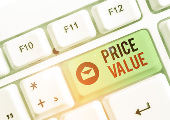 Text sign showing Price Value. Business photo text the price of a product based on what customers...