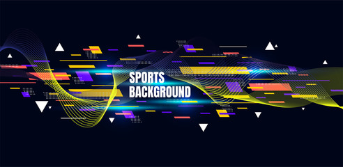 Obraz premium Abstract colorful art for sports background. Dynamic particles. Modern science and technology element with line design. Vector illustration