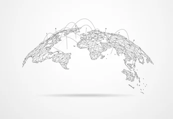 Ingelijste posters Wereldwijde netwerkverbinding. Wereldkaart punt en lijn samenstelling concept van wereldwijde business. vectorillustratie © royyimzy