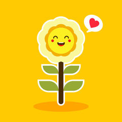 cute sunflower character mascot flat design vector illustration