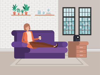 Woman in living room vector design