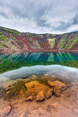 Iceland Volcano Crater lake. Kerid Crater lake on the Golden Circle, West of Iceland.