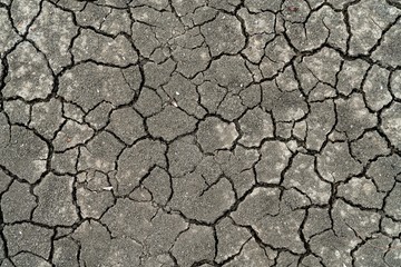 Dry soil and pebbles cracking pattern