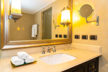 White sink with water faucet decoration in bathroom