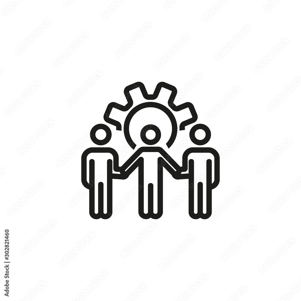 Poster teamwork thin line icon. team, unity, working together isolated outline sign. business cooperation a