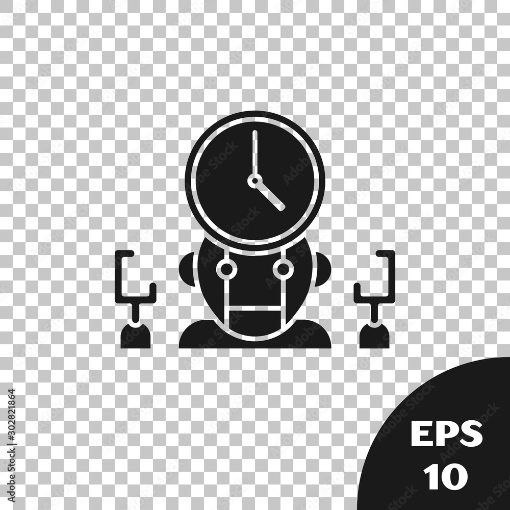 Poster black robot and digital time manager icon isolated on transparent background. time management assist