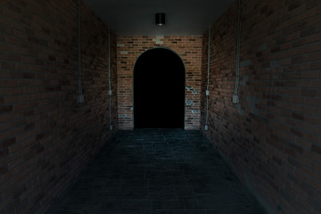 Red ancient archway brick isolated on black background