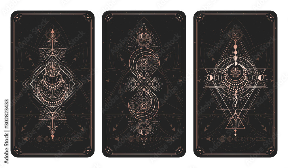 Canvas Prints vector set of three dark backgrounds with sacred symbols, grunge textures and frames. illustration i