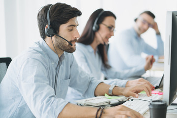 Service Team Concept. Operator or Contact Center Sale in Office, Information People Call Center,...