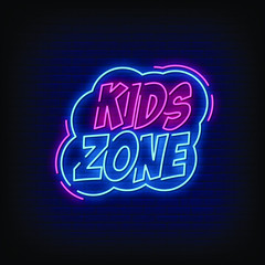 Kids Zone Neon Signs Style Text Vector