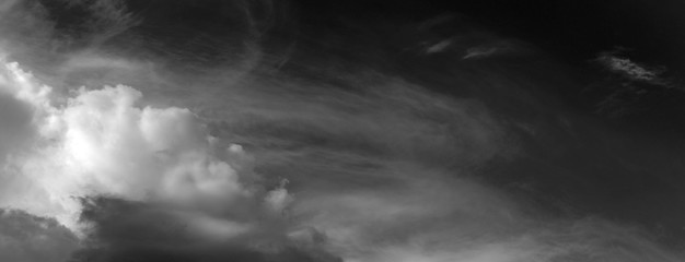 Panorama white cloud and black sky textured background