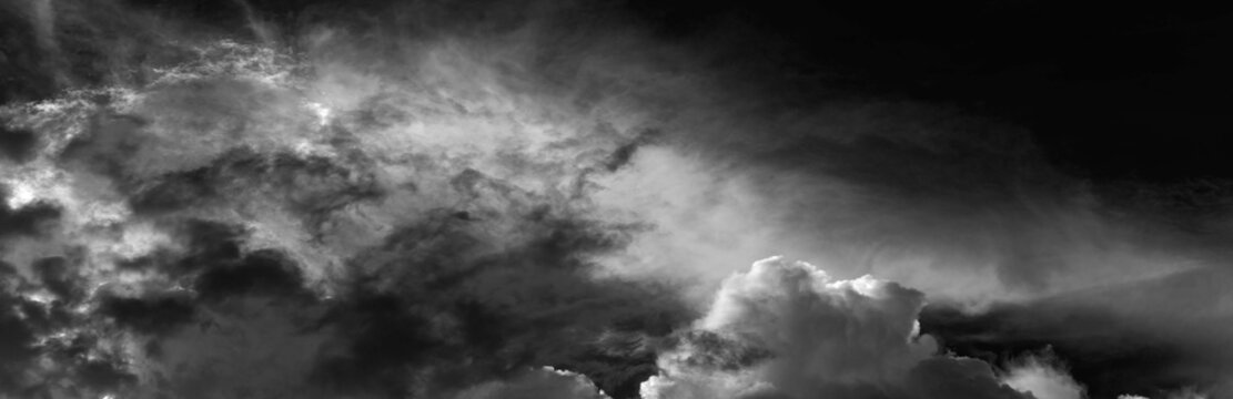 Panorama white cloud and black sky textured background