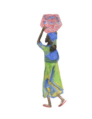 watercolor painting a woman with a basket. and baby . Africa collection - 302826654