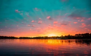 Schilderijen op glas Lake in Minnesota during a beautiful sunset in the summer © Mitch