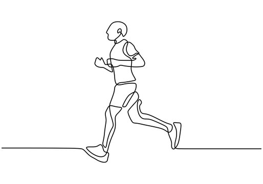 Continuous One Line Drawing Of Man Running Sport Theme Hand Drawn Vector Illustration Minimalism Design