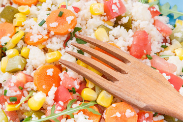 Fresh salad with couscous and vegetables as best nutritious food for dieting and slimming. Source...