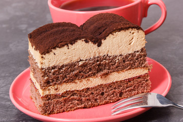 Tasty tiramisu cake and black coffee for different occasions. Delicious dessert