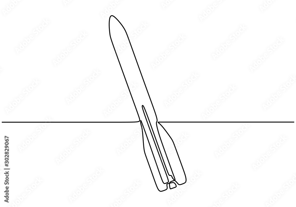 Poster rocket one line drawing minimalism technology theme. vector continuous hand drawn sketch lineart sym