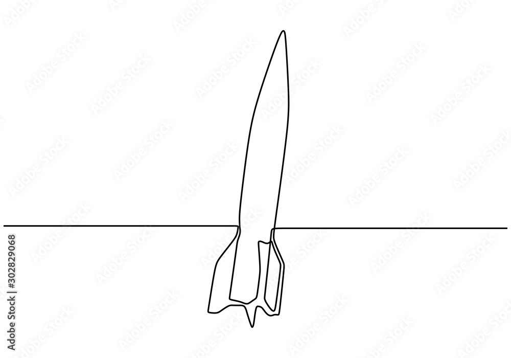 Poster rocket one line drawing minimalism technology theme. vector continuous hand drawn sketch lineart sym