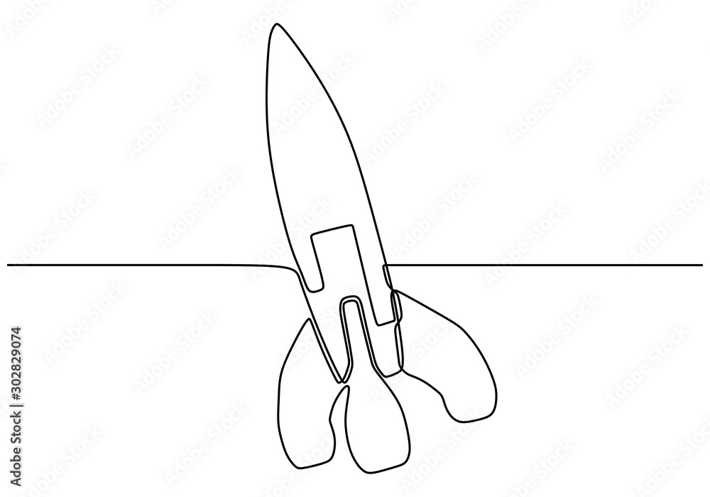Poster rocket one line drawing minimalism technology theme. vector continuous hand drawn sketch lineart sym