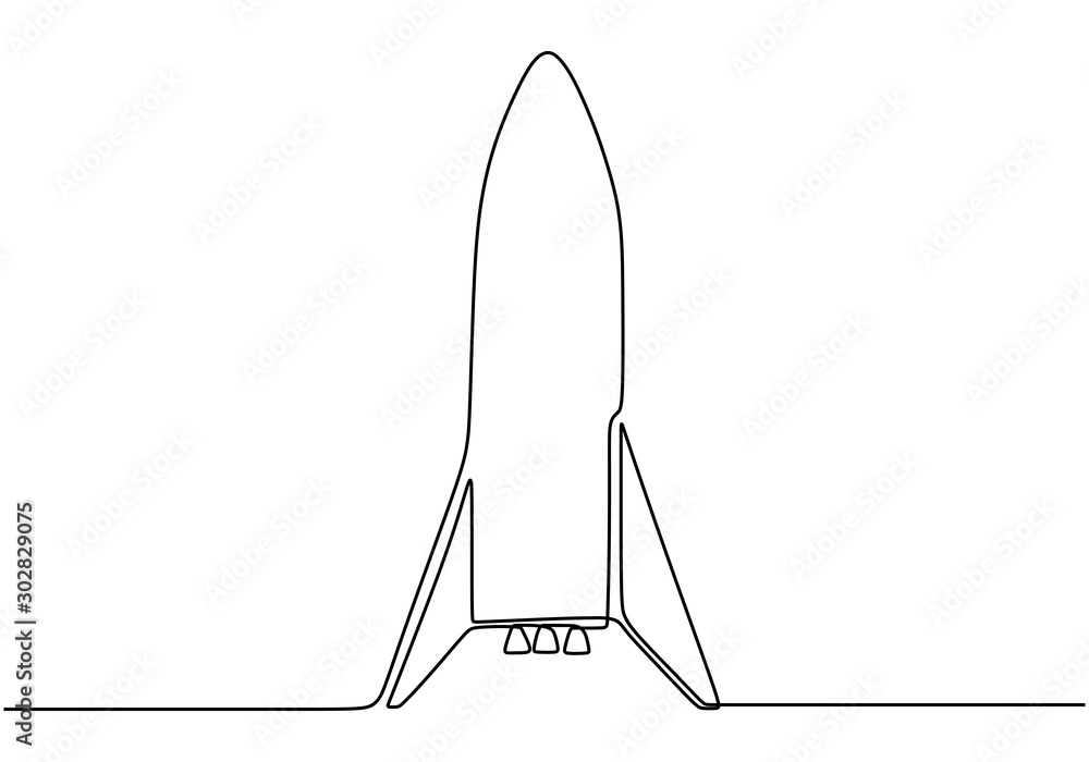 Poster rocket one line drawing minimalism technology theme. vector continuous hand drawn sketch lineart sym