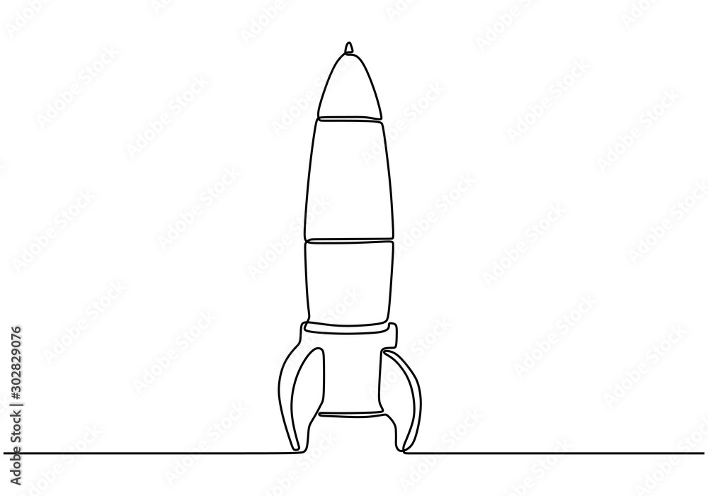 Poster rocket one line drawing minimalism technology theme. vector continuous hand drawn sketch lineart sym
