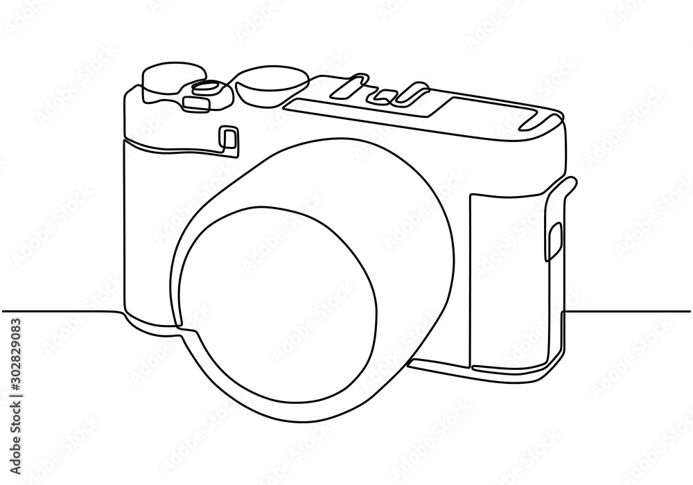 Poster dslr camera continuous one line drawing. vector minimalism hand drawn sketch lineart simplicity desi