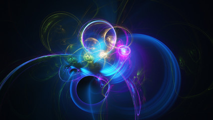 Abstract blue and violet glowing shapes. Fantasy light background. Digital fractal art. 3d rendering.