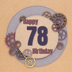 Greeting card for men with gears of different sizes and colors with circles and the inscription...