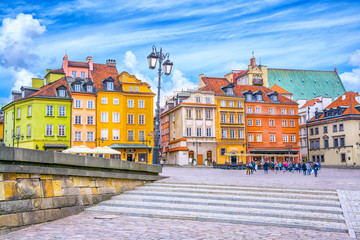 Colorful houses in Castle Square in the Old Town of Warsaw, capital of Poland.