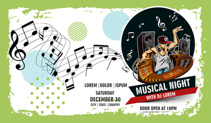 Music party Banner, flyer, magazine cover & poster template, vector illustration.