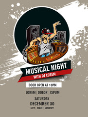 Music party Banner, flyer, magazine cover & poster template, vector illustration.