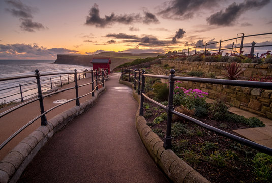 Saltburn by-the-sea garden and path to cliff top lift