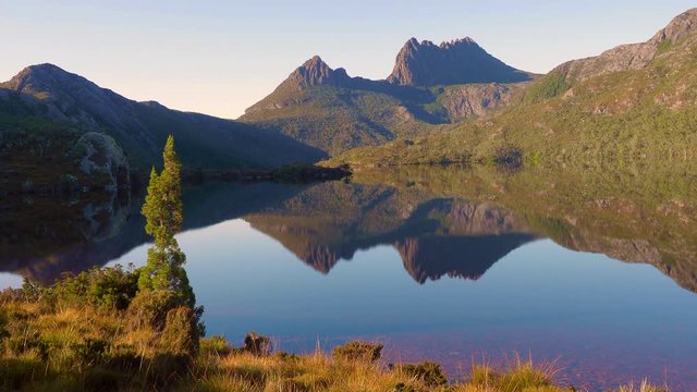 Cradle Mountain and Dove Lake in the Cradle Mountain - Lake St Clair National Park in Tasmania, Australia.