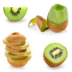 Set with ripe kiwi on white background