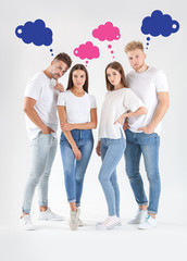 Naklejka premium Group of young people in stylish casual clothes on white background