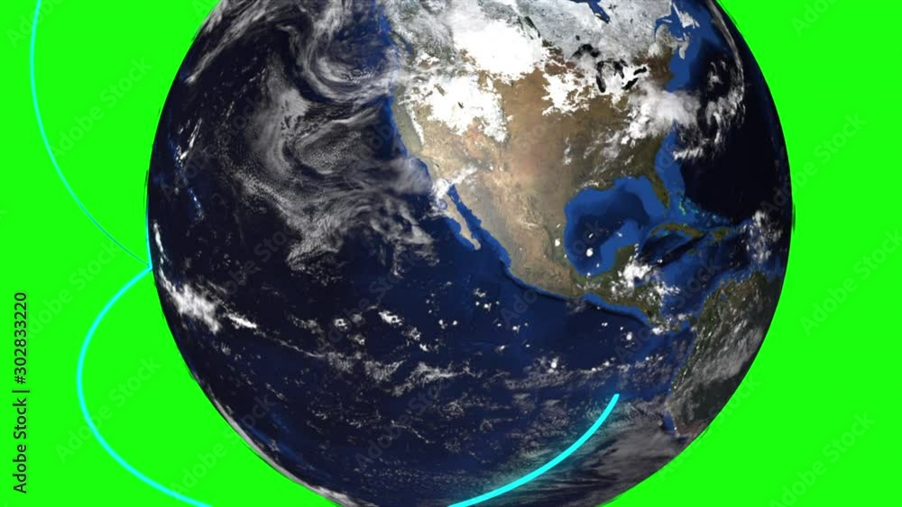 Poster computer generated earth connection in outer space. close-up of a spinning planet with neon connecti