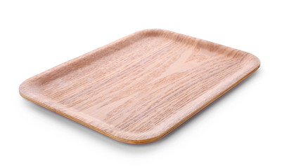 Wooden plate on white background