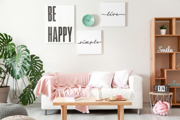 Interior of stylish modern room with sofa