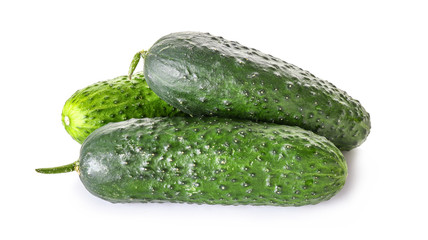 Fresh green cucumbers on white background
