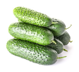 Fresh green cucumbers on white background