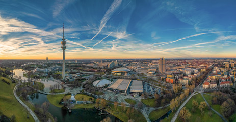Munich from above - Blue Sky at the golden hour