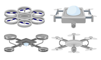 Set of gray drones. Vector illustration on a white background.