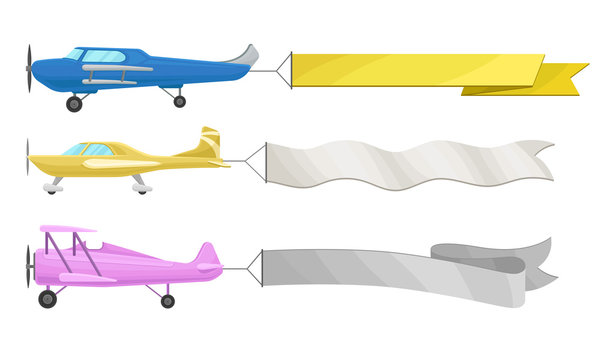 Aircraft with long clean ribbons. Vector illustration on a white background.