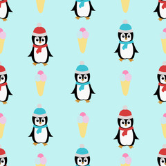 Seamless pattern with penguin. Vector illustration.